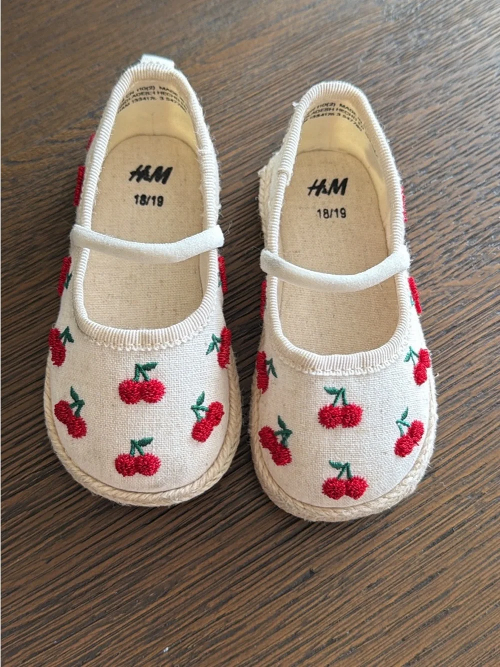 H&M Cream Espadrilles Shoes with Red Cherry Embroidery